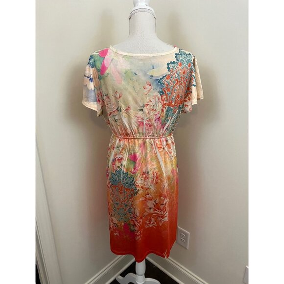 Kiara Multicolor Faux Wrap Short Sleeve Dress Size XL - Picture 2 of 5